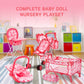 Dolls To Play Baby Doll Stroller Bed and Seat Nursery Playset, Accessories Furniture Set High Chair Diaper Bag Role Play Deluxe