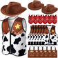 Toulite 24 Pcs Cowboy Cowgirl Hats Pack Cowboy Costume Outfit Include 6 Hats 6 Vest 6 Bandanas 6 Bags for Kids Party(Brown)