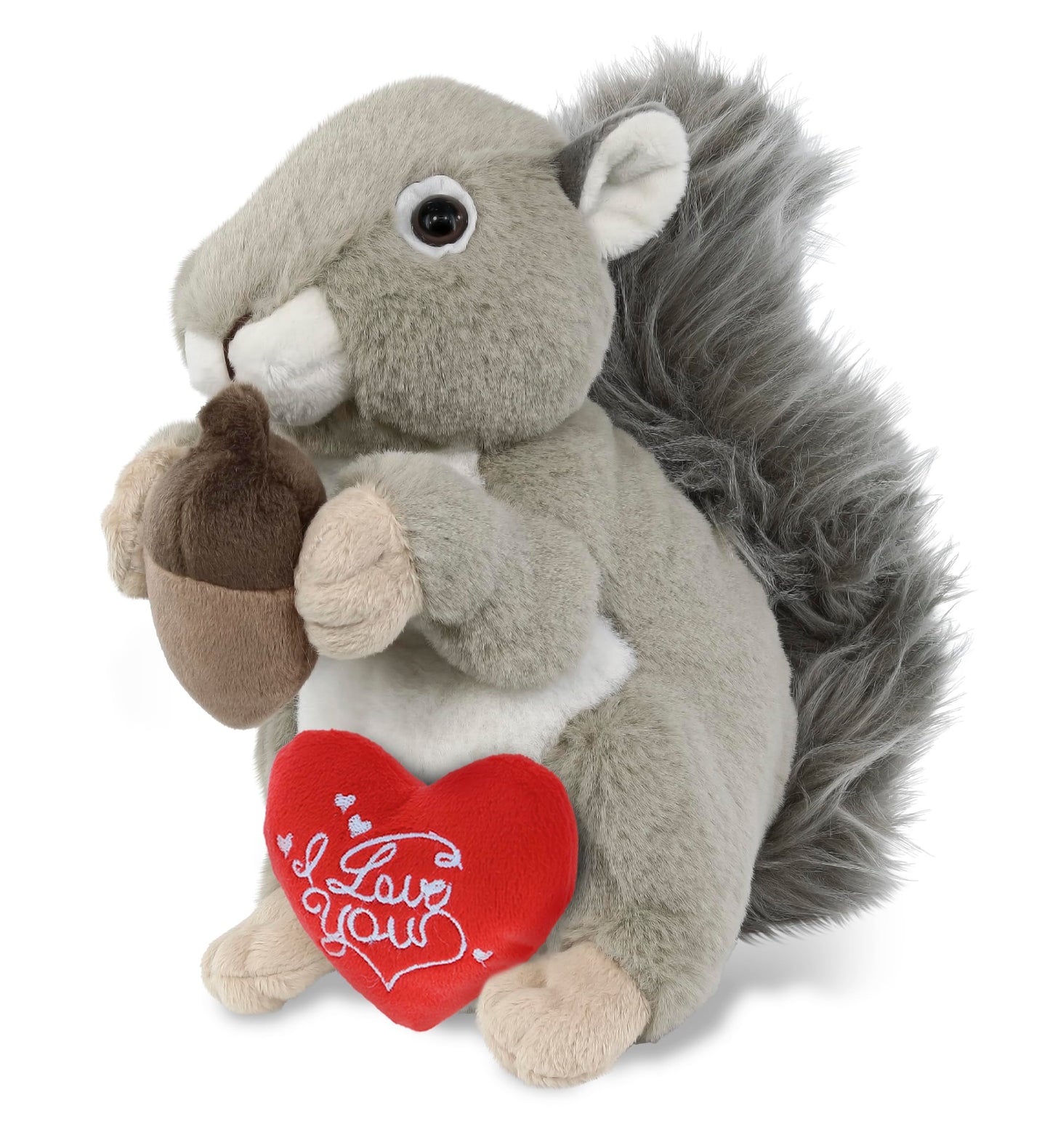 DolliBu I Love You Valentine Plush Grey Squirrel - Cute Stuffed Animal with Red Heart and Name Personalization Gift for Valentines Day  Birthday  Anniversary  Romantic Date - 8 Inches