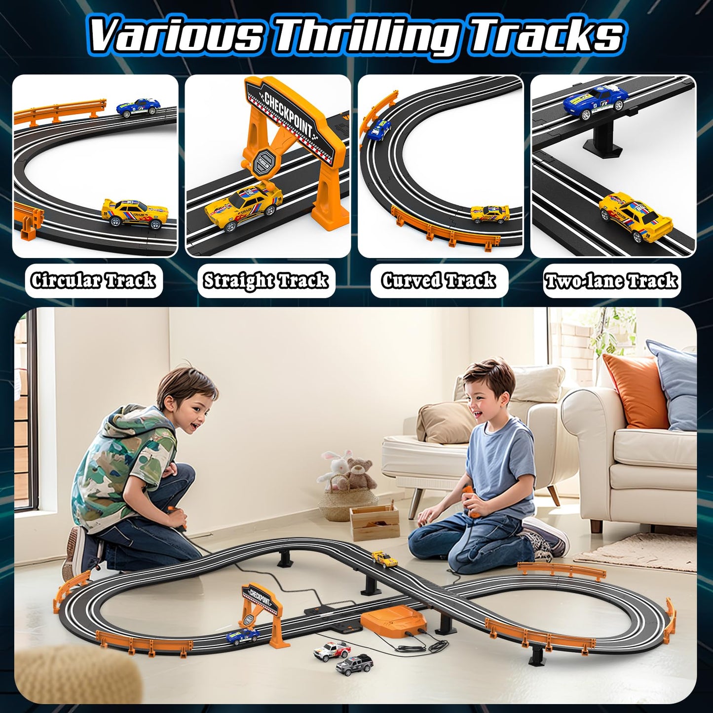 Slot Car Race Track Sets For Boys, Race Car Track With 2 High-Speed Slot Cars, Battery Or Electric Car Track, Dual Racing Game L
