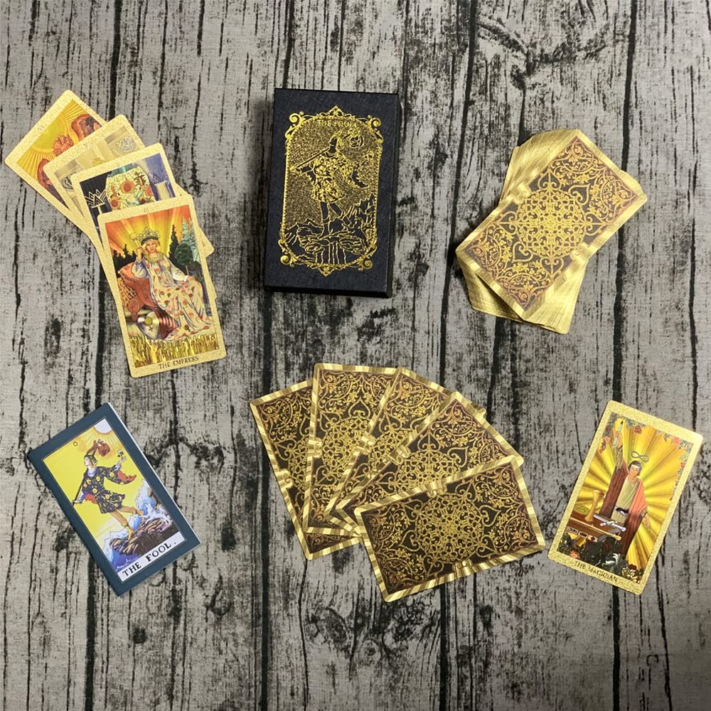 Sunhhx Tarot Cards, 78 Tarot Cards Deck Pvc Waterproof Wrinkle Resistant Gold Foil Classic Tarot Cards With English Instructions