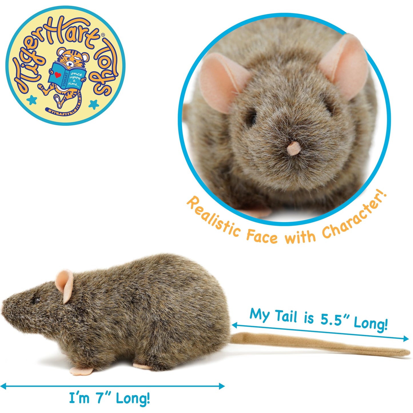 TigerHart 7 Inch Reuben The Rat Plush Mouse - White Acrylic Stuffed Animal