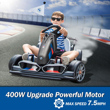 Foresee 24V Licensed Bmw Kids Electric Go Kart With Adjustable Seat, 7.5 Mph Drifting Car Battery Powered Ride On Go Kart With L