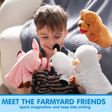 Joyin 6Pcs Kids Hand Puppet Set With Working Mouth, Toddler Animal Plush Toy Includes Pig, Sheep, Dairy Cow, Dog, Goat, And Horse For Show Theater, Birthday Gifts, Easter Basket Stuffers