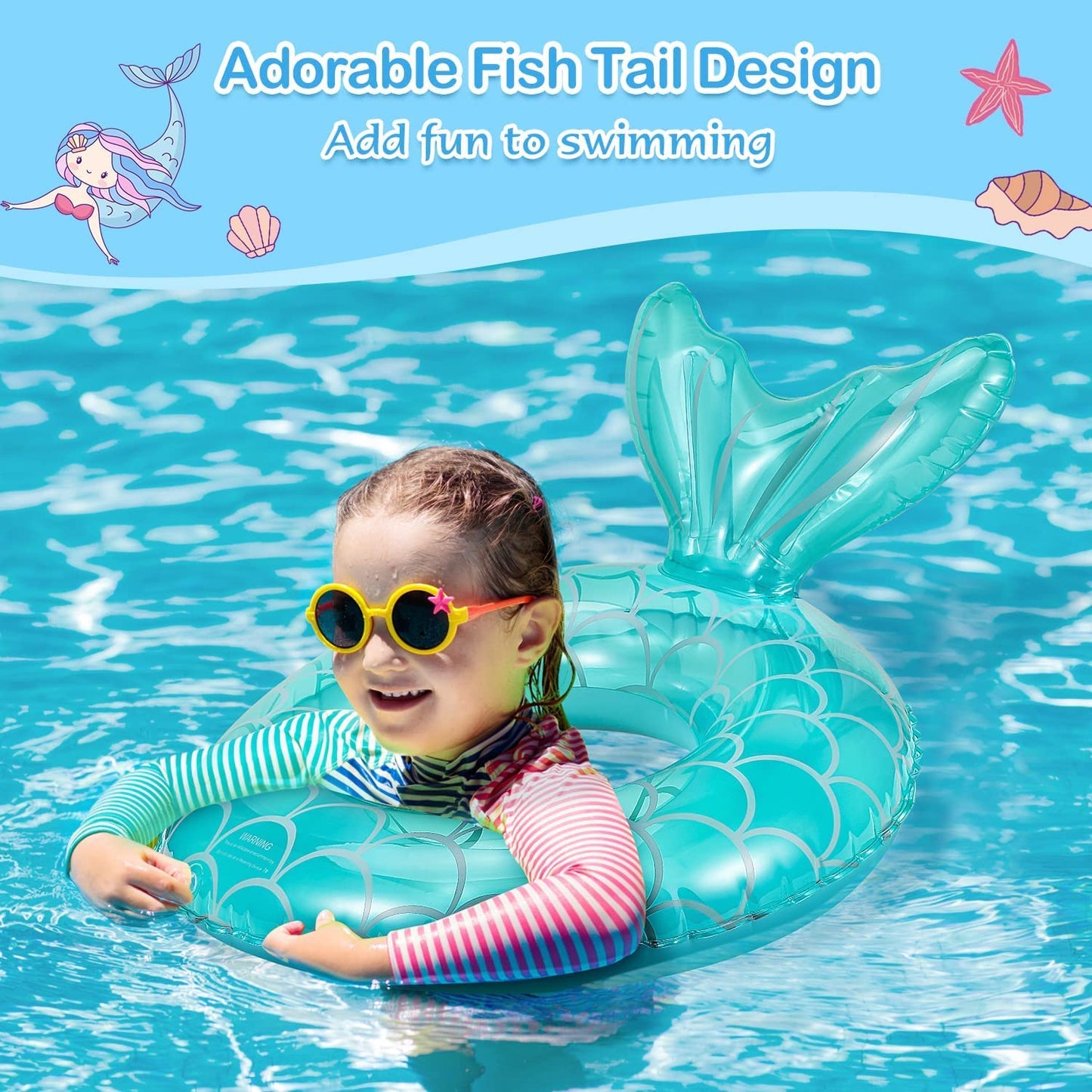 Moko Inflatable Swimming Ring, [2 Pack] Children Cute Pool Float Tube Decorations Swim Tubes Outdoor Pool Beach Water Floats Party Supplies Kids Floaties, Rose Gold & Blue