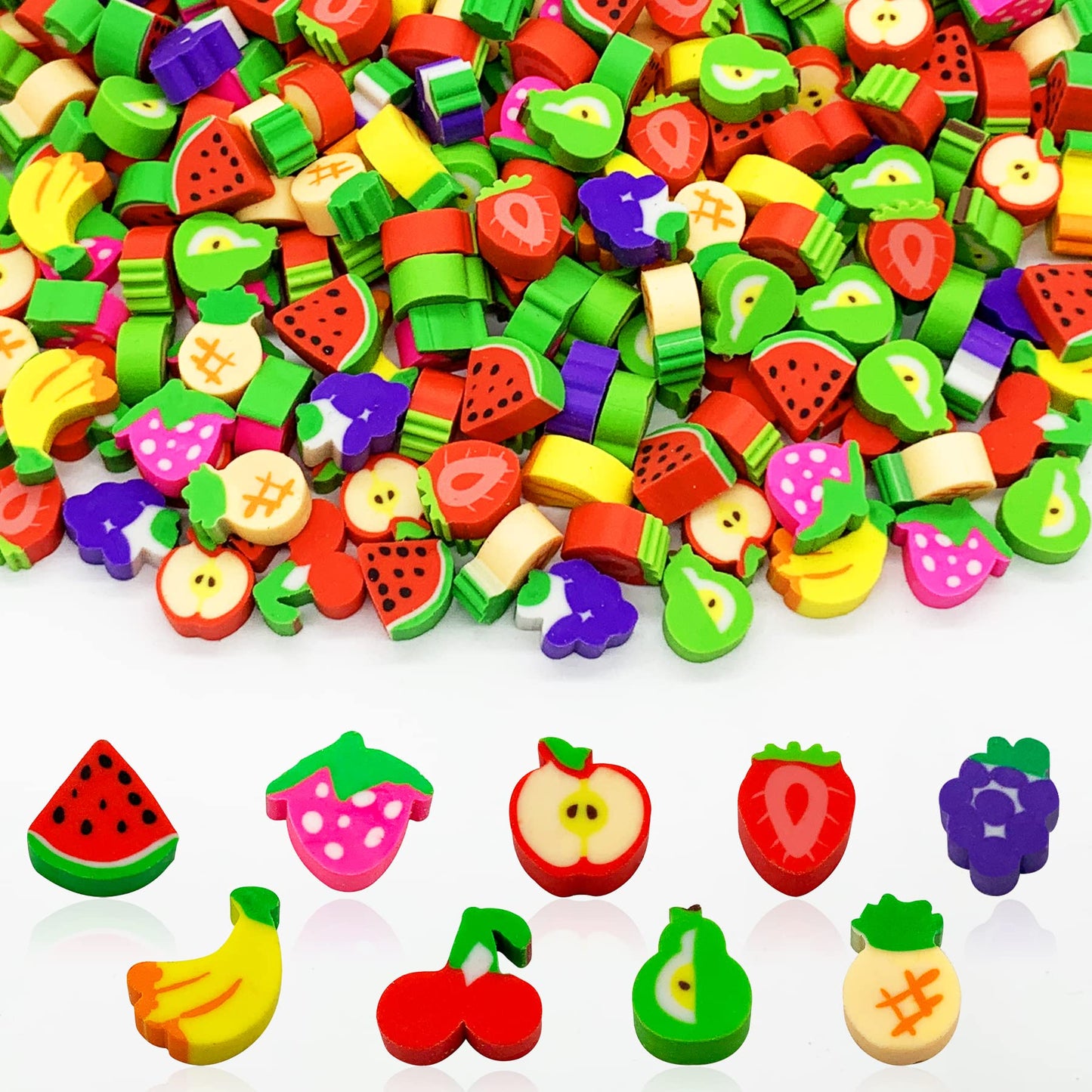 300 Pieces Mini Erasers Assortment Fruit Erasers Kids Pencil Erasers Bulk For Party Favor, Gift Filling, Home School Work Reward