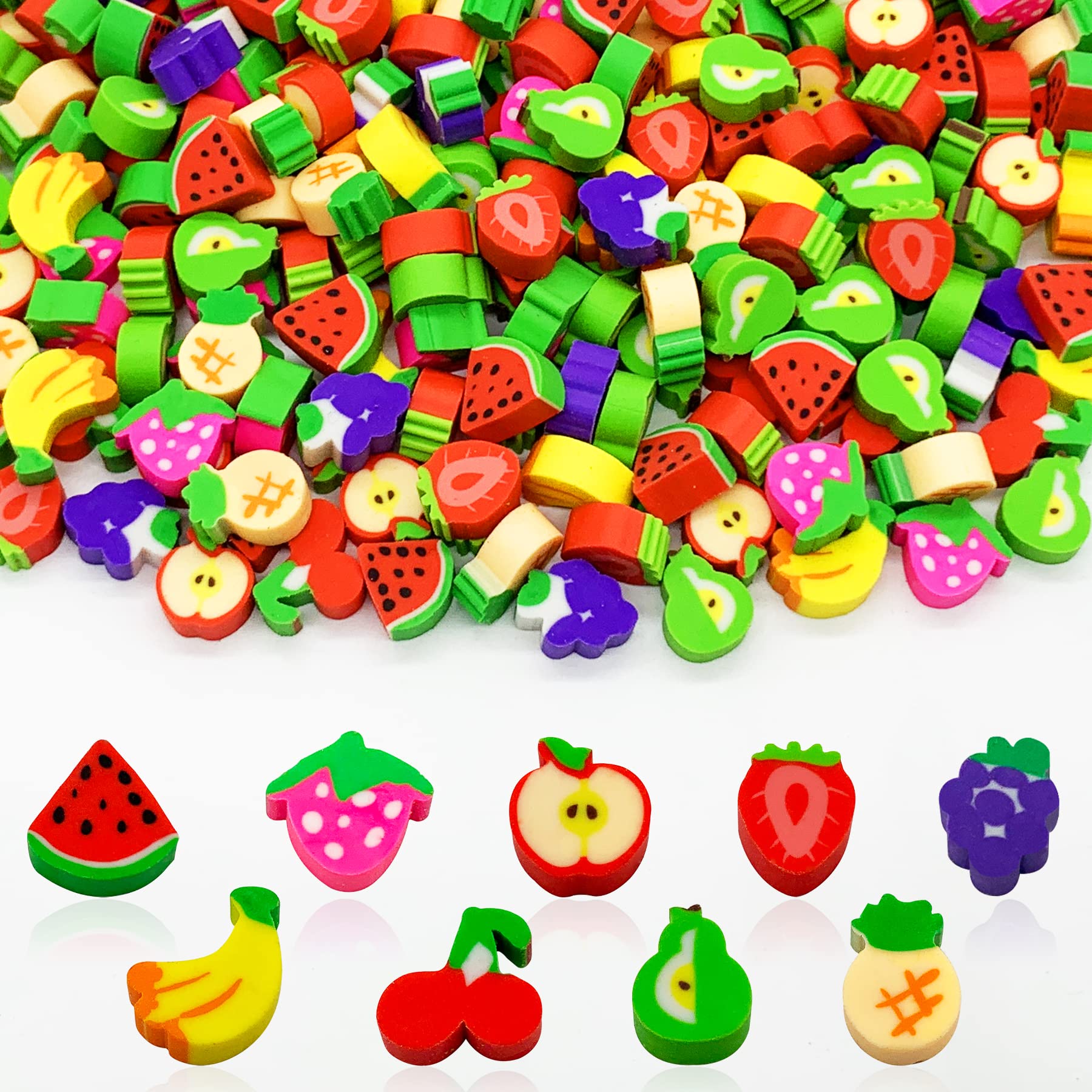 300 Pieces Mini Erasers Assortment Fruit Erasers Kids Pencil Erasers Bulk For Party Favor, Gift Filling, Home School Work Reward