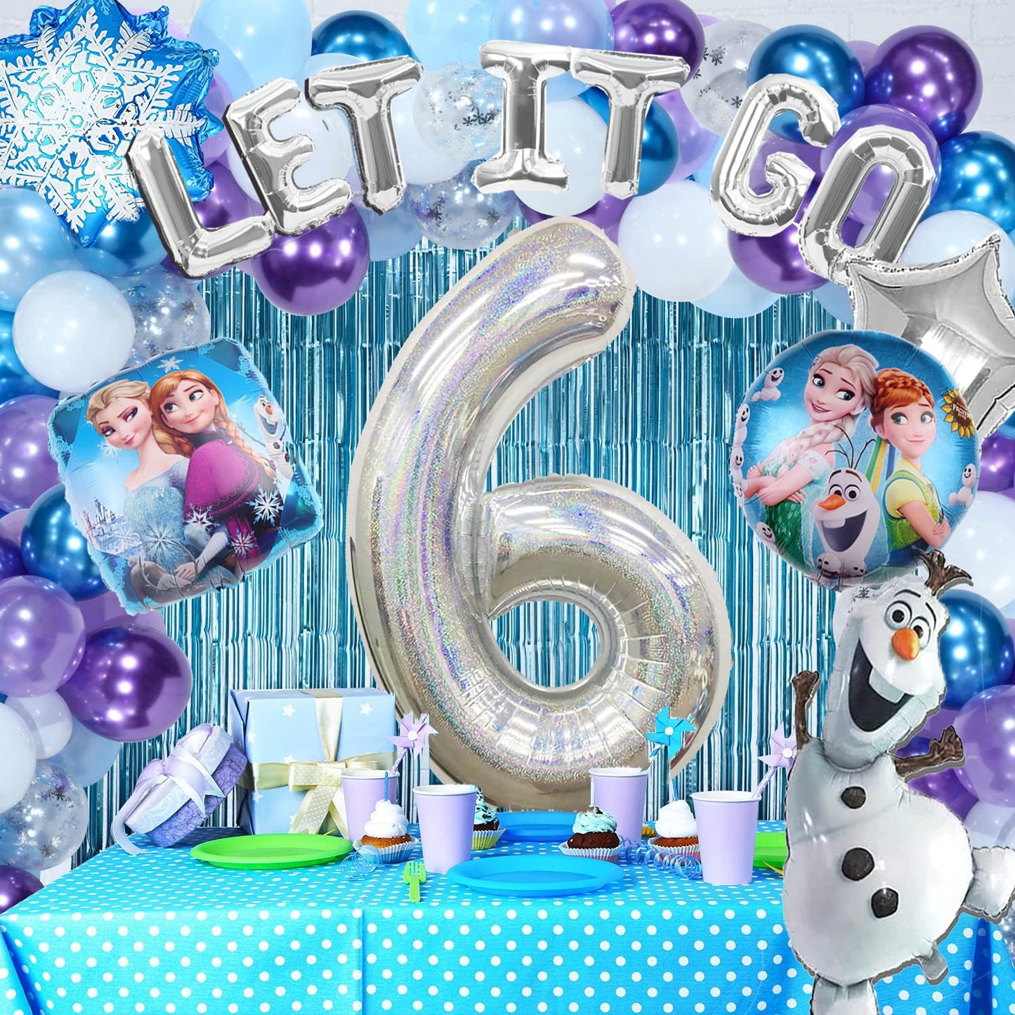 Maxiuss Frozen Party Decorations Kit - 13 Pieces, Including Snowman Balloon, For 6 Year Old Birthday Party