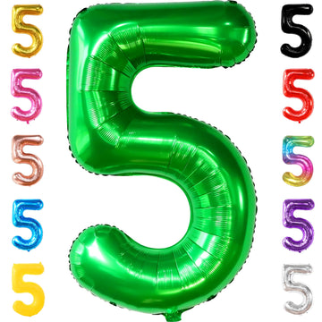 Katchon, Big, Green Five Balloon Number - 40 Inch | Green Number 5 Balloon, 5Th Birthday Decorations For Boys | 5 Year Old Balloon, 5 Year Old Boy Birthday Decorations | Dinosaur Birthday Decorations