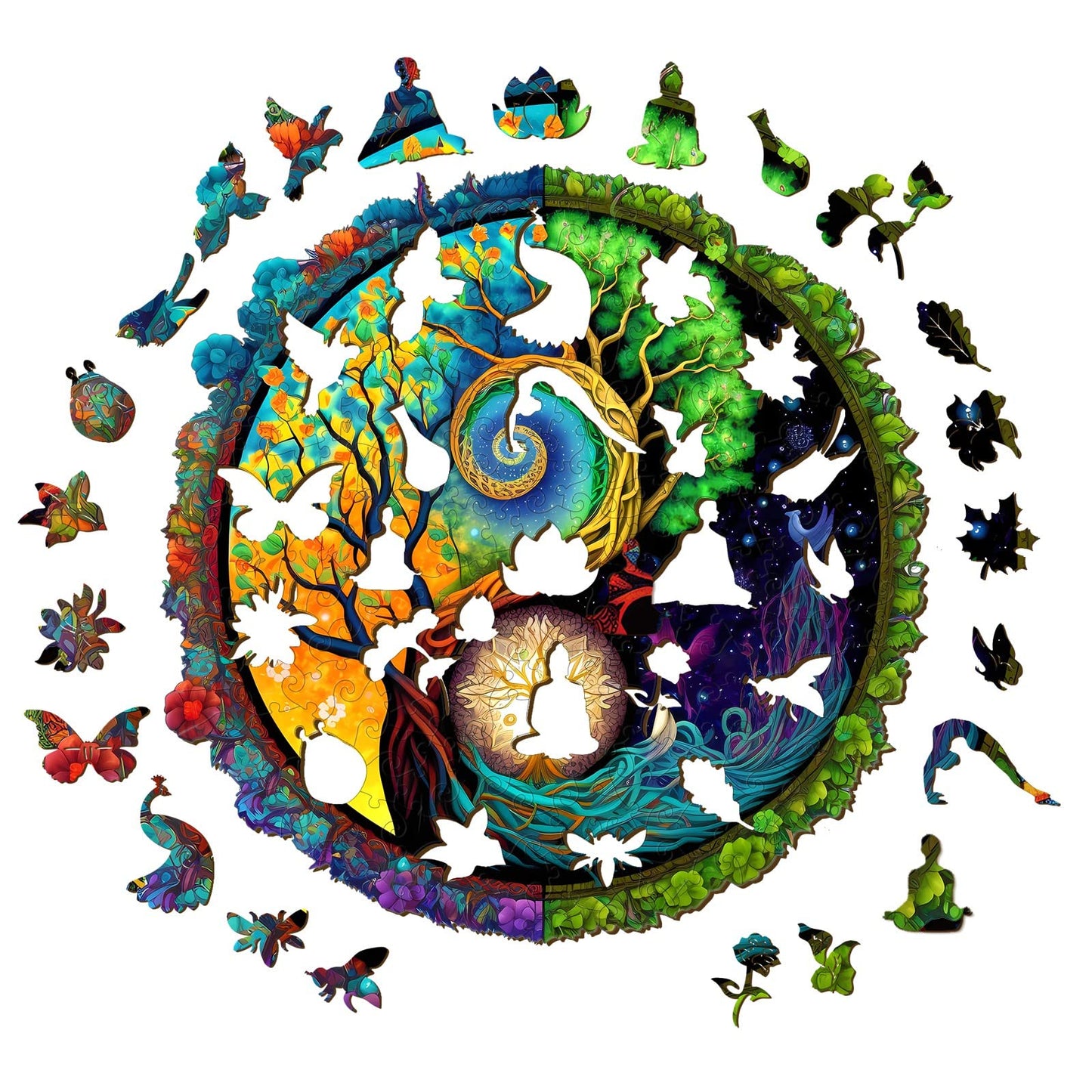 Aeekdook Wooden Puzzles for mature-themeds  Tree of Life Wooden Jigsaw Puzzles for mature-themeds  Wood Puzzles mature-themed  Unique Animal Shape Wood Cut Puzzles  Birthday Gifts for Family Friend (S-7.9 * 7.9in-100 pcs)