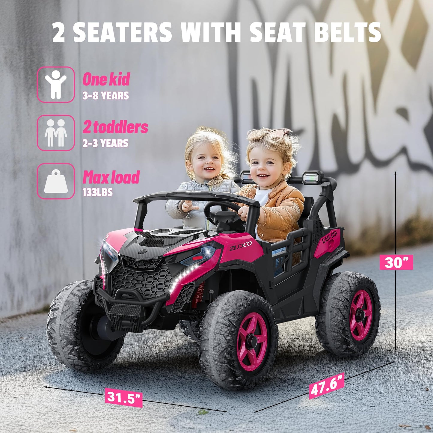 Arbeli 24V 2 Seater Ride On Car Truck, 4X200W, Eva Tires, 4Wd/2Wd, Rainbow Lights, Remote Control, Shock Absorbers, Bluetooth, R