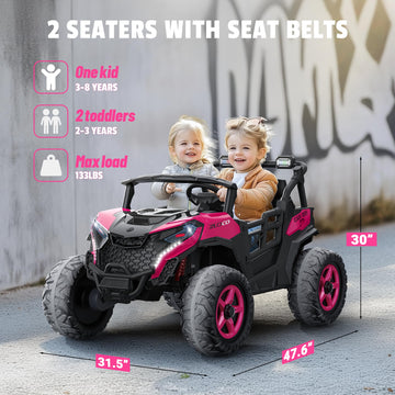 Arbeli 24V 2 Seater Ride On Car Truck, 4X200W, Eva Tires, 4Wd/2Wd, Rainbow Lights, Remote Control, Shock Absorbers, Bluetooth, R