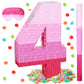 Number Pinata Number Birthday Pinata Decorations Gradient Pink Pinata With Stick Blindfold Confetti For Girls Boys Birthday Anniversary Party Decorations Supplies (Number 4)