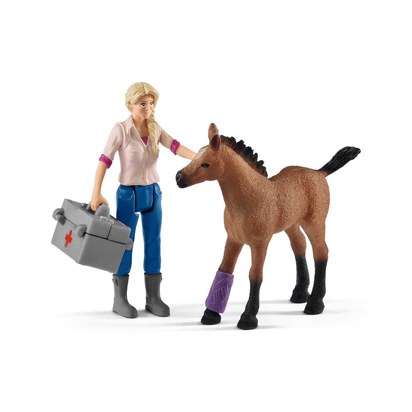 Schleich Farm World, Farm Animal Toys For Kidsm Vet Visiting Mare And Foal With Veterinarian And Horse Toys 9-Piece Set