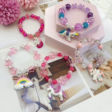ELEMIRSA 5pcs Little Girl Bracelet Kids Unicorn Bracelets Girl Unicorn Party Favor Pretend Play Bracelet for Toddlers Teens Char