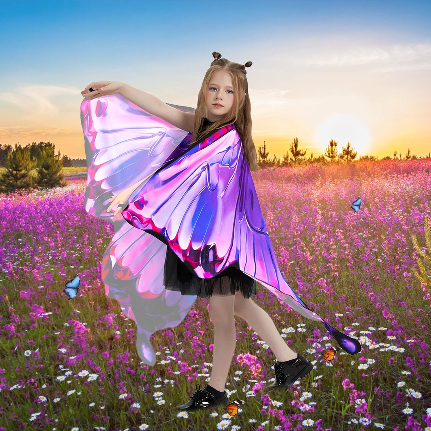 WhiteUniQoon Butterfly Costume Halloween Costumes for Girls Kids, Butterfly Wings Costume Cape Shawl for Girls Fairy Wing (014)