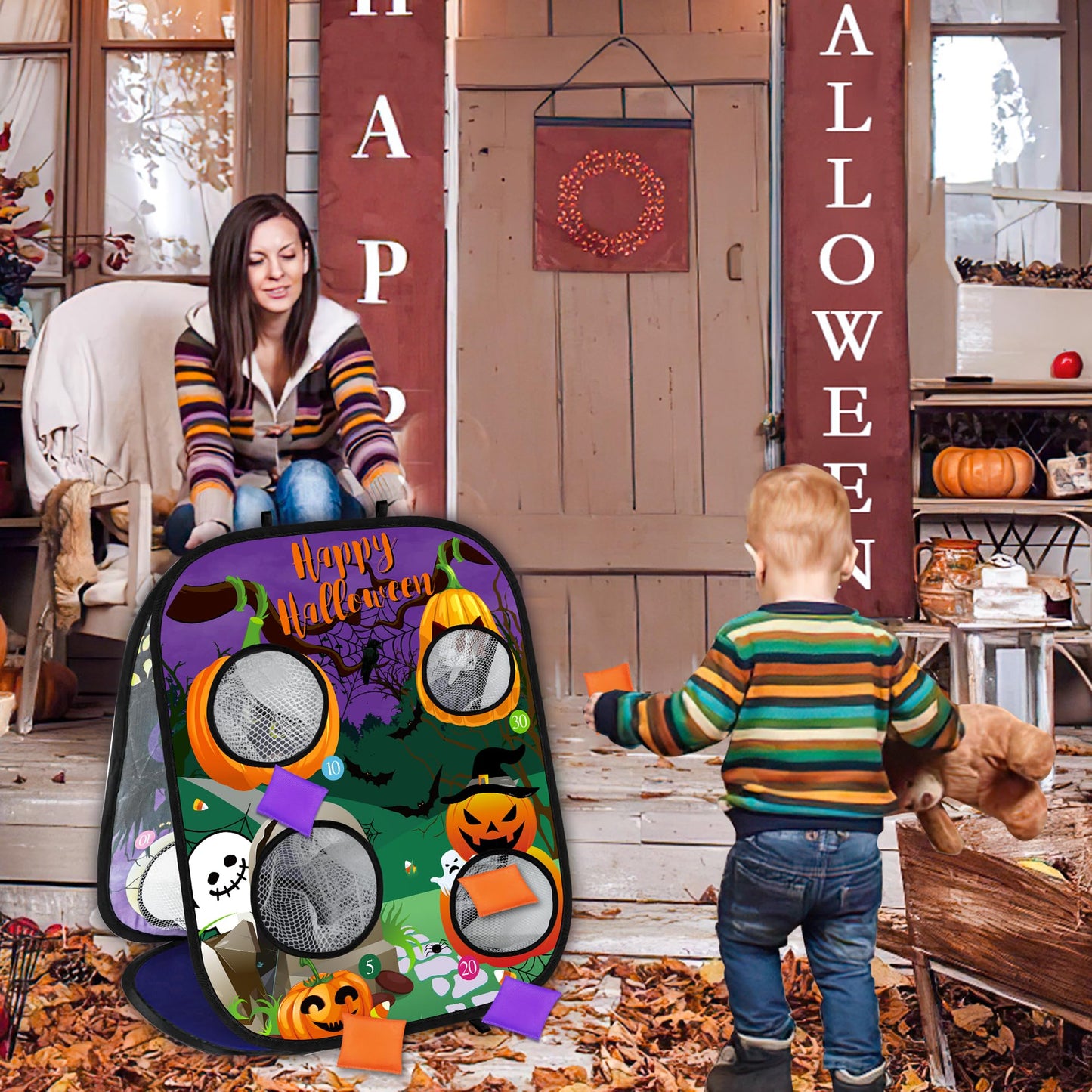 Halloween Games For Kids Party, Ghost Pumpkin Bean Bag Toss Games Halloween Party Games Favors Carnival Games For Adults Kids Sc