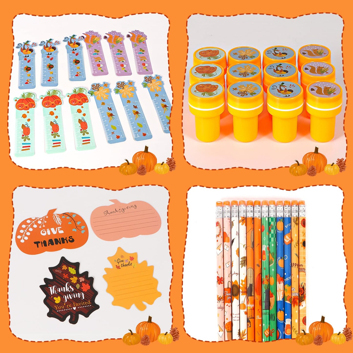 Atonofun 158 Pcs Thanksgiving Party Favors, Thanksgiving Stationery Set with Mini Notebook Stampers Pencils Erasers Tattoo Stick