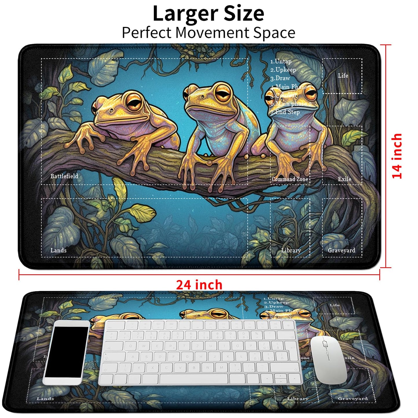 DIGTIALL Card Mat for MTG & TCG Playmat Mouse Pad 24 x 14 Game Mat for MTG RPG CCG Trading Card Game Playmats Table Mat Perfect for Card Games Video Games Computer Office Colorful Frogs