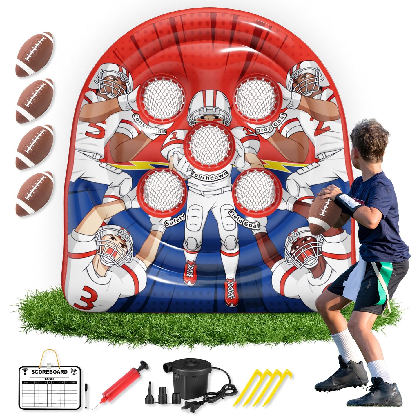 Football Target Toss Game - Inflatable Football tossing Target Toy for Kids Carnival Games Party
