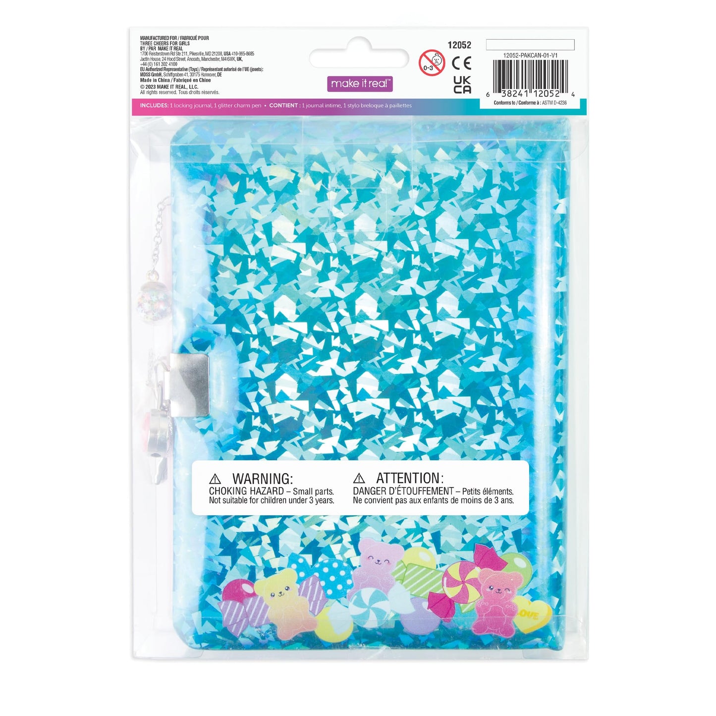 3C4G: Bubble Gum Glitter Locking Journal with Pen - 192 Pages, Take Notes-Design-Sketch, Three Cheers for Girls, Tweens & Kids A