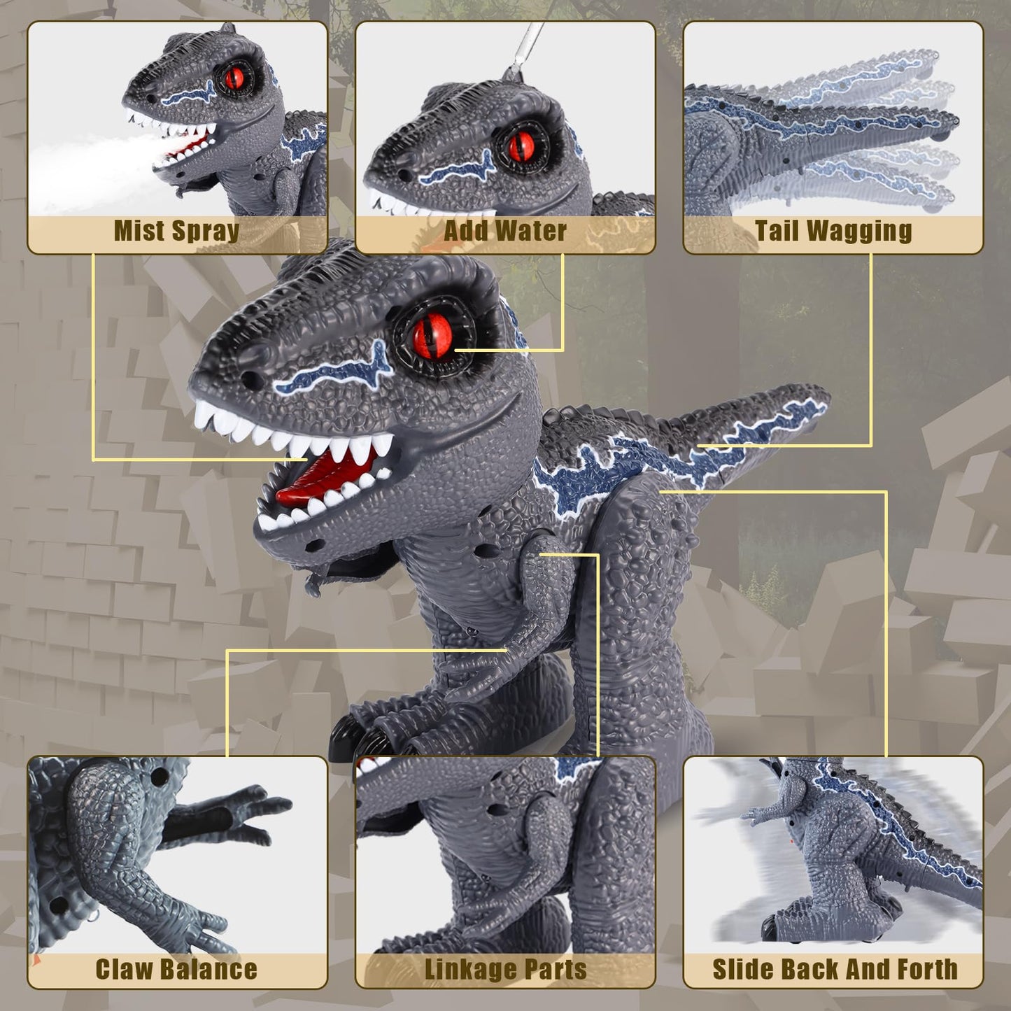 Roterdon Remote Control Dinosaur Toy With Spray, Jurassic Dinosaur Toys For Kids 3-5 With Lights & Sounds, Dino Robot Great Gift