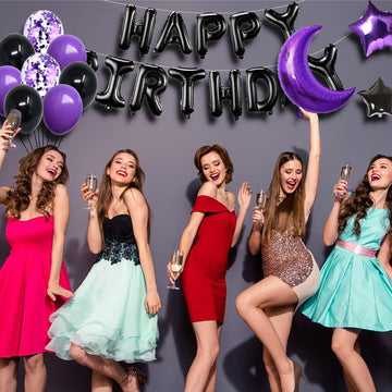 25Th Birthday Decorations For Women Men, Purple Black 25 Happy Birthday Balloons With Purple Number Balloons 25 Happy Birthday B