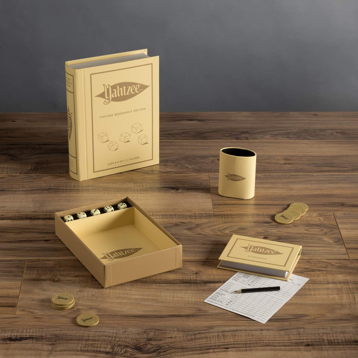 WS Game Company Yahtzee Vintage Bookshelf Edition - Cardboard, Beige, Model 27440