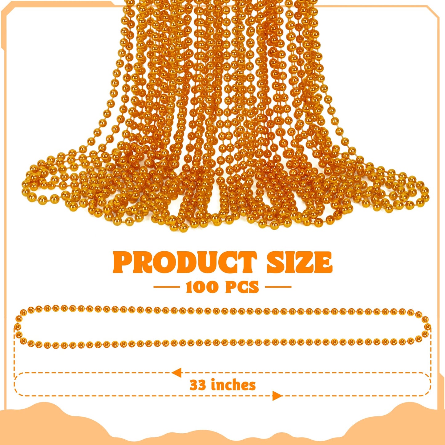 100 Pcs Mardi Gras Beads, 33'' Orange Beads Bulk, Mardi Gras Beads Necklaces Bulk For Parade Throw Accessories Set, Round Beaded