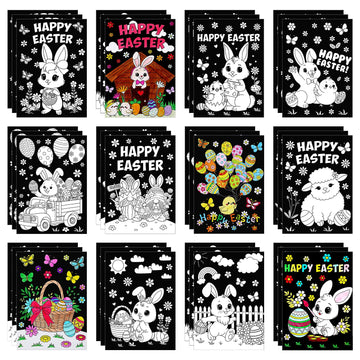Zhanmai 30 Pcs Easter Day Coloring Posters Easter Eggs DIY Spring Easter Day Crafts Bulk Color Your Own Posters Bunny Basket Car