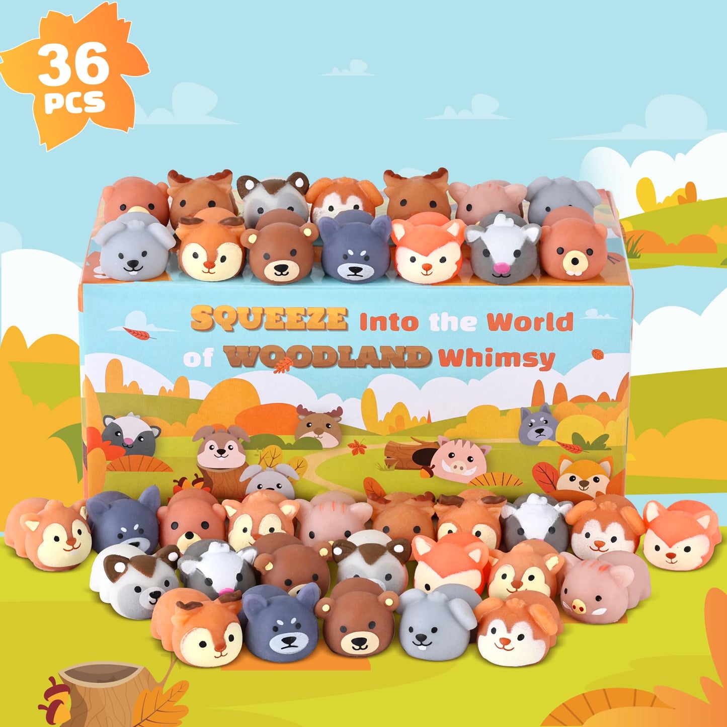 36 PCS Woodland Party Favors Mochi Squishy Forest Aniamls Toys for Kids