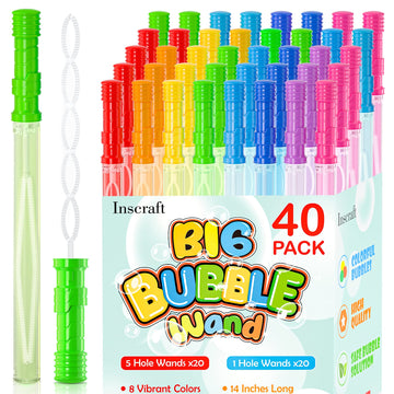 Inscraft 40 Pack 14 Big Bubble Wands  8 Colors Mix Bulk for Summer Toy  Outdoor/Indoor Activity Use  Easter  Birthday  Graduation  Shower  Bubbles Party Favors Supplies for Kids