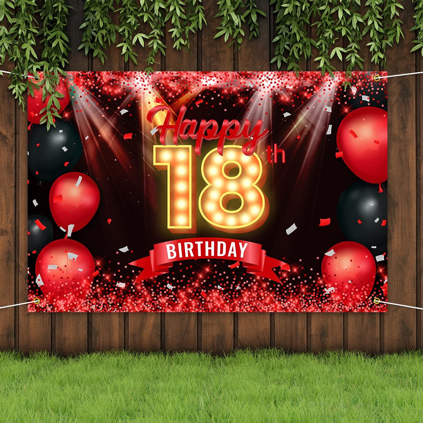 Happy 18Th Birthday Banner Backdrop Red And Black 18 Years Old Background Bday Decorations For Girls Boys Photography Party Supplies Glitter