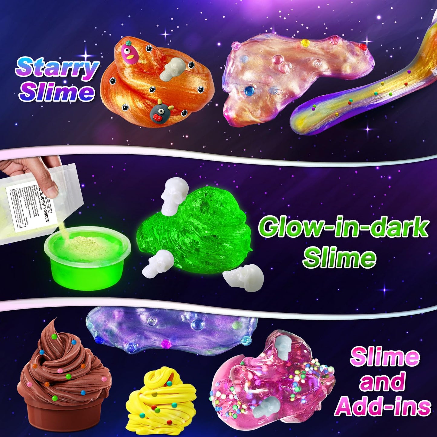 YOPINSAND Monster Slime Kit for Girls  Galaxy Slime Making Kit for Girls Boys 3-12  Glimmer Crunchy  DIY Slime Kit with Add-ins  Foam Balls  Charms  Glitters Party Favors Gift Toys for Kids