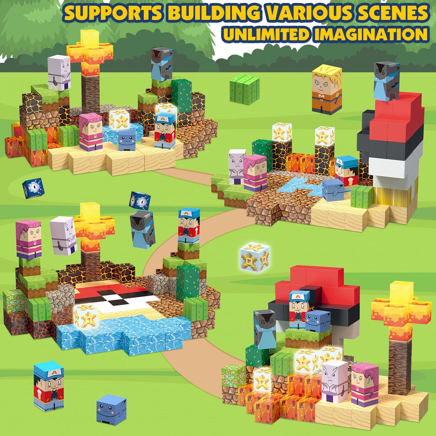 Yungown 200Pcs Magnetic Blocks Building Toys Set, Light Up Build 3D Magnetic Building Blocks For Kids Boys Girls Ages 3+, Magnet