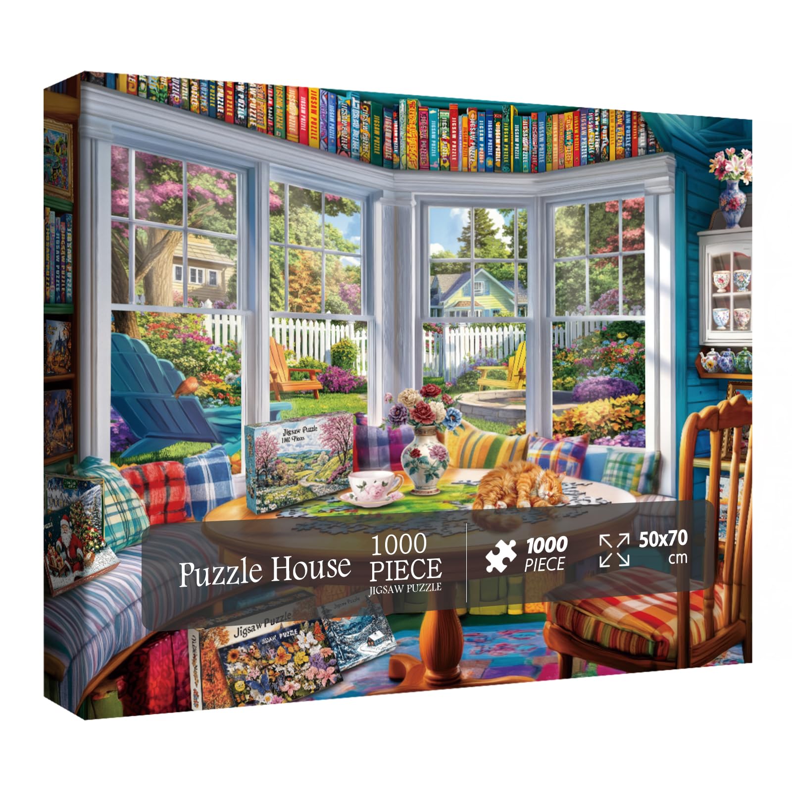 Cozy House Puzzle For Adults 1000 Pieces, Pretty Landscape Jigsaw Puzzle, Cat Kitten Garden Pretty Puzzle