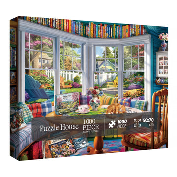 Cozy House Puzzle For Adults 1000 Pieces, Pretty Landscape Jigsaw Puzzle, Cat Kitten Garden Pretty Puzzle