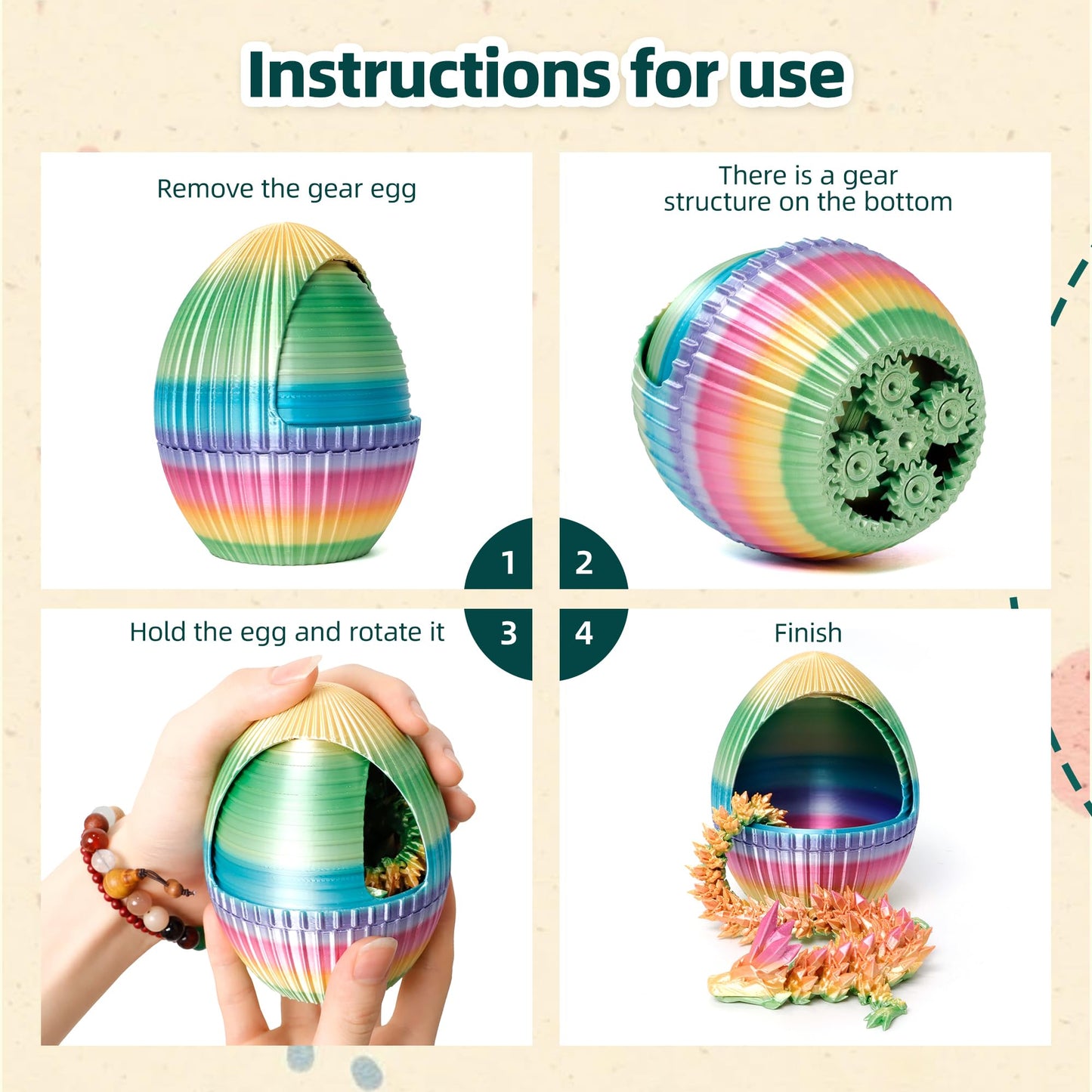 Flavery 3D Printed Snake With Egg - Gear Egg With Snake Inside, 24Inch Flexible Snake, Cute Rotary Egg, 3D Printed Gift Toys, Fi