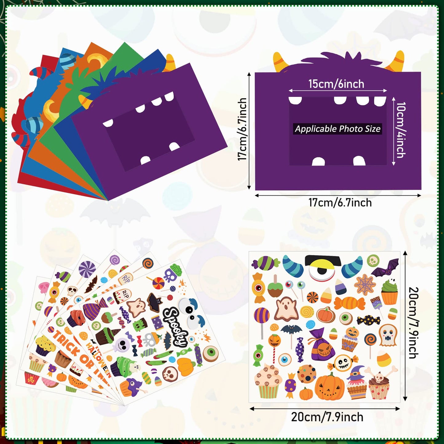 Funrous 48 Pcs Picture Frame Craft Kits Halloween Paper Cartoon Theme Photo Frame DIY Art Craft Kits for Kindergarten Preschool