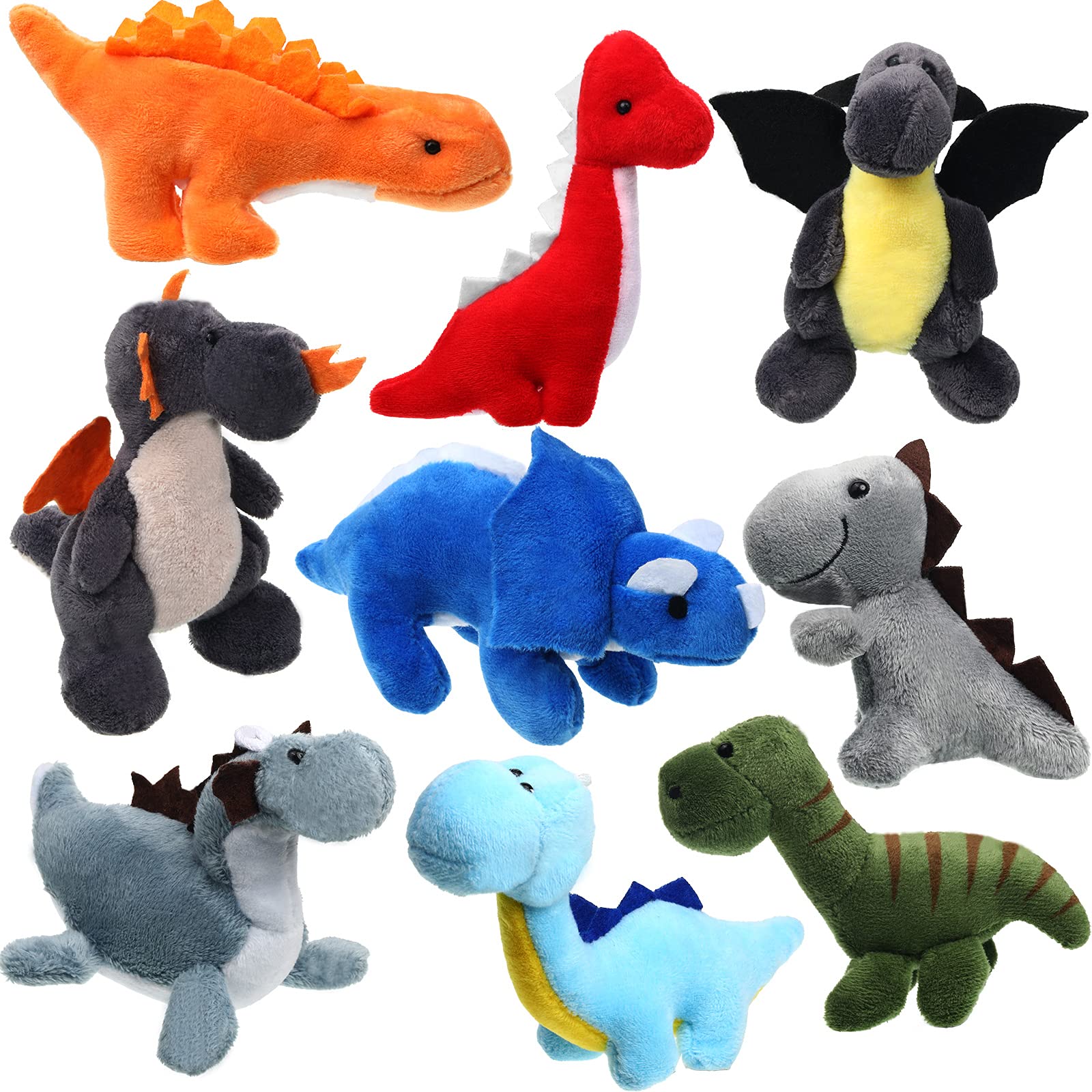 Kasyat 9 Pieces Dinosaur Stuffed Animals 4-6 Inch Mini Plush Dinosaur Figures Assortment Keychain Soft Backpack Ornaments Pendan