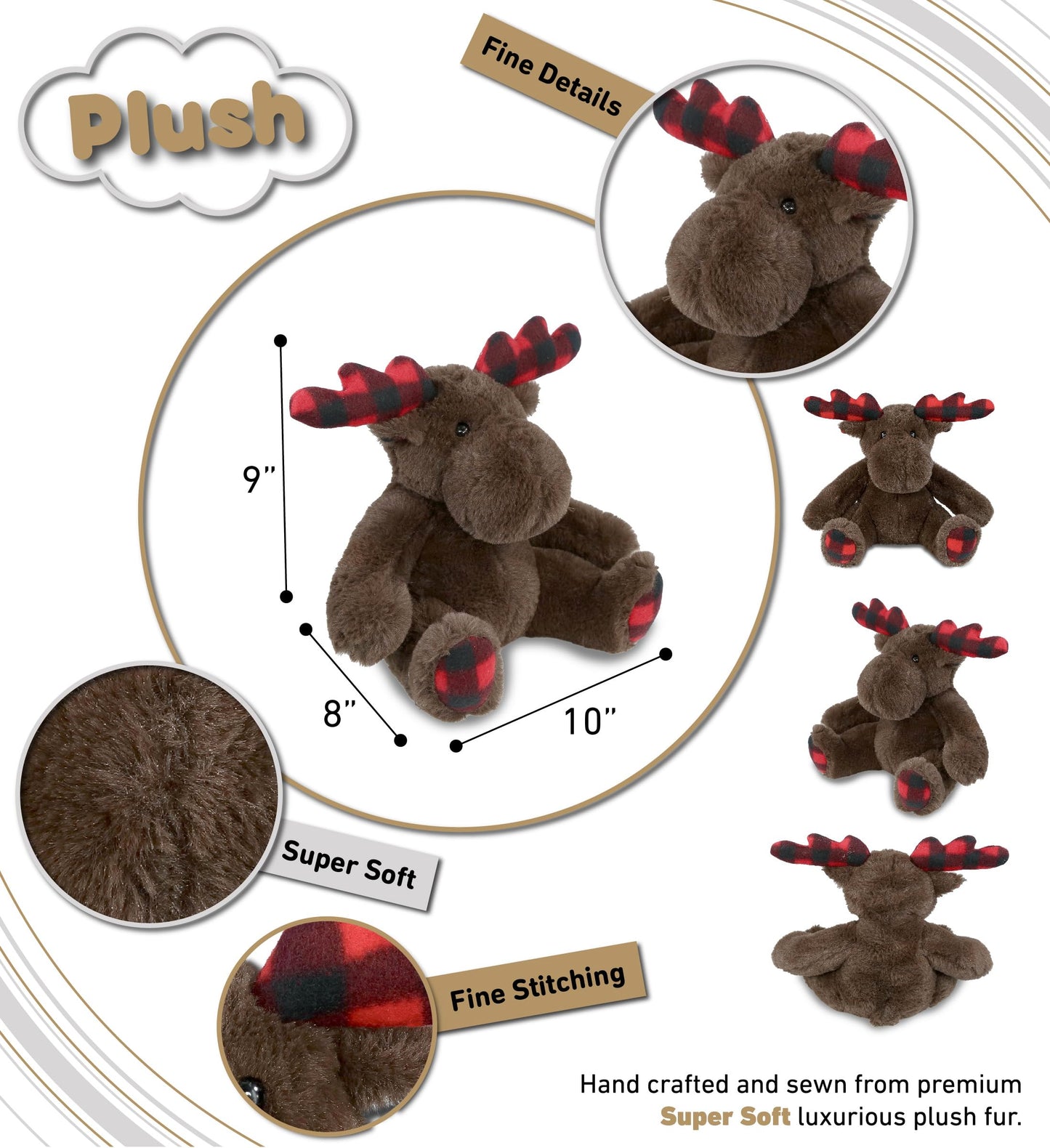 Dollibu Plaid Brown Moose Stuffed Animal - Soft Huggable Plaid Brown Moose Stuffed Toy, Adorable Playtime Wildlife Plush Toy, Cute Cuddle Gifts, Super Soft Plush Doll Animal Toy For Kids - 10 Inches