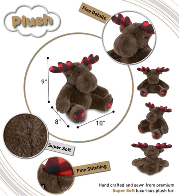 Dollibu Plaid Brown Moose Stuffed Animal - Soft Huggable Plaid Brown Moose Stuffed Toy, Adorable Playtime Wildlife Plush Toy, Cute Cuddle Gifts, Super Soft Plush Doll Animal Toy For Kids - 10 Inches