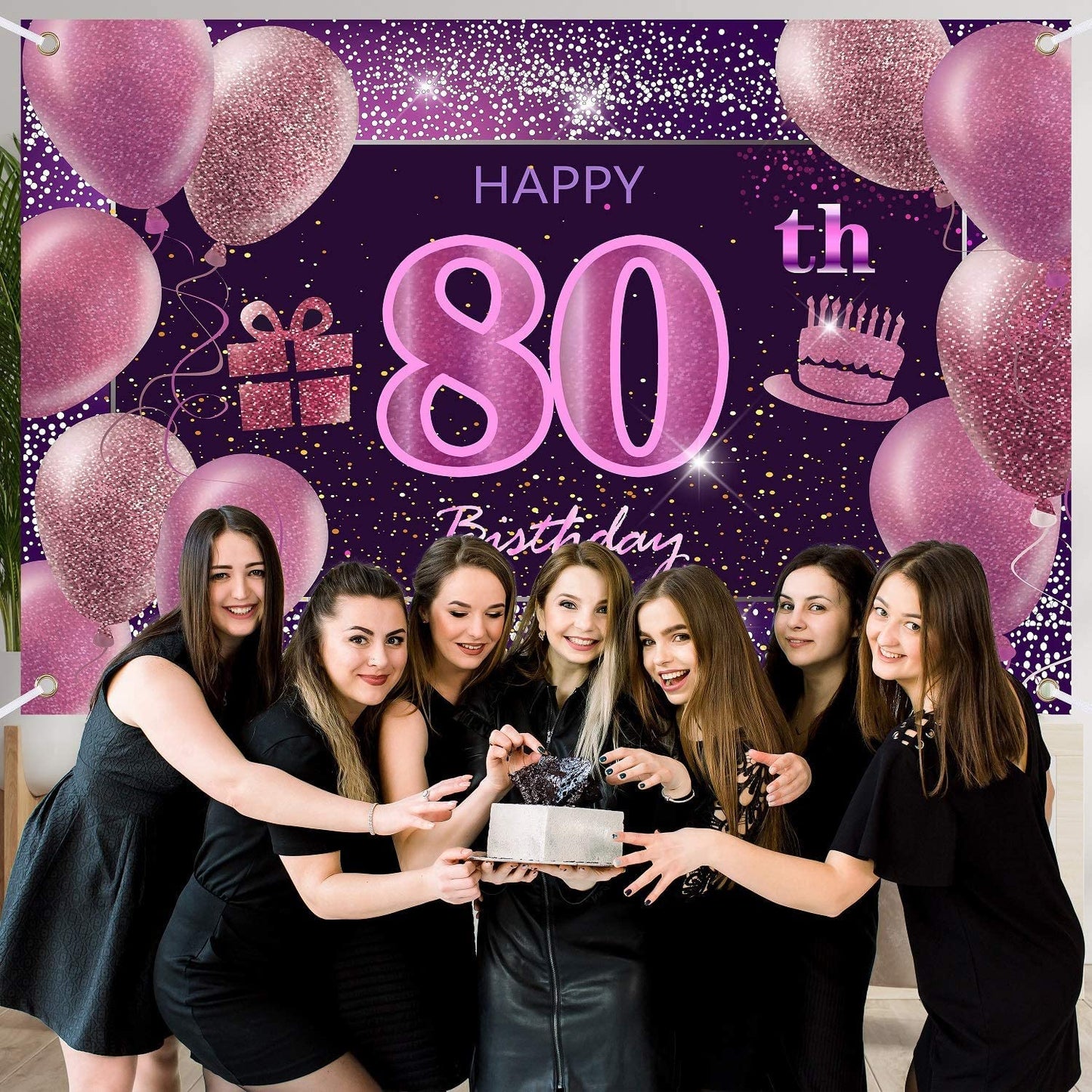 80Th Birthday Decorations For Girls Happy Birthday Banner Pink Decorations For A Party Birthday Backdrop For Women