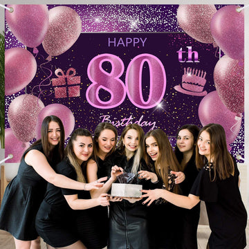 80Th Birthday Decorations For Girls Happy Birthday Banner Pink Decorations For A Party Birthday Backdrop For Women