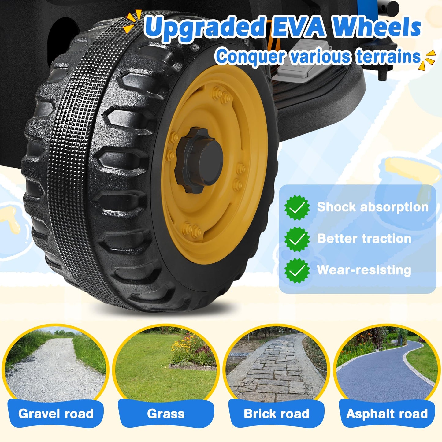 ARBELI 24V Ride On Tractor with Detachable Trailer, 2x65W Motors, Bluetooth, Large, Blue, Model BBH-030