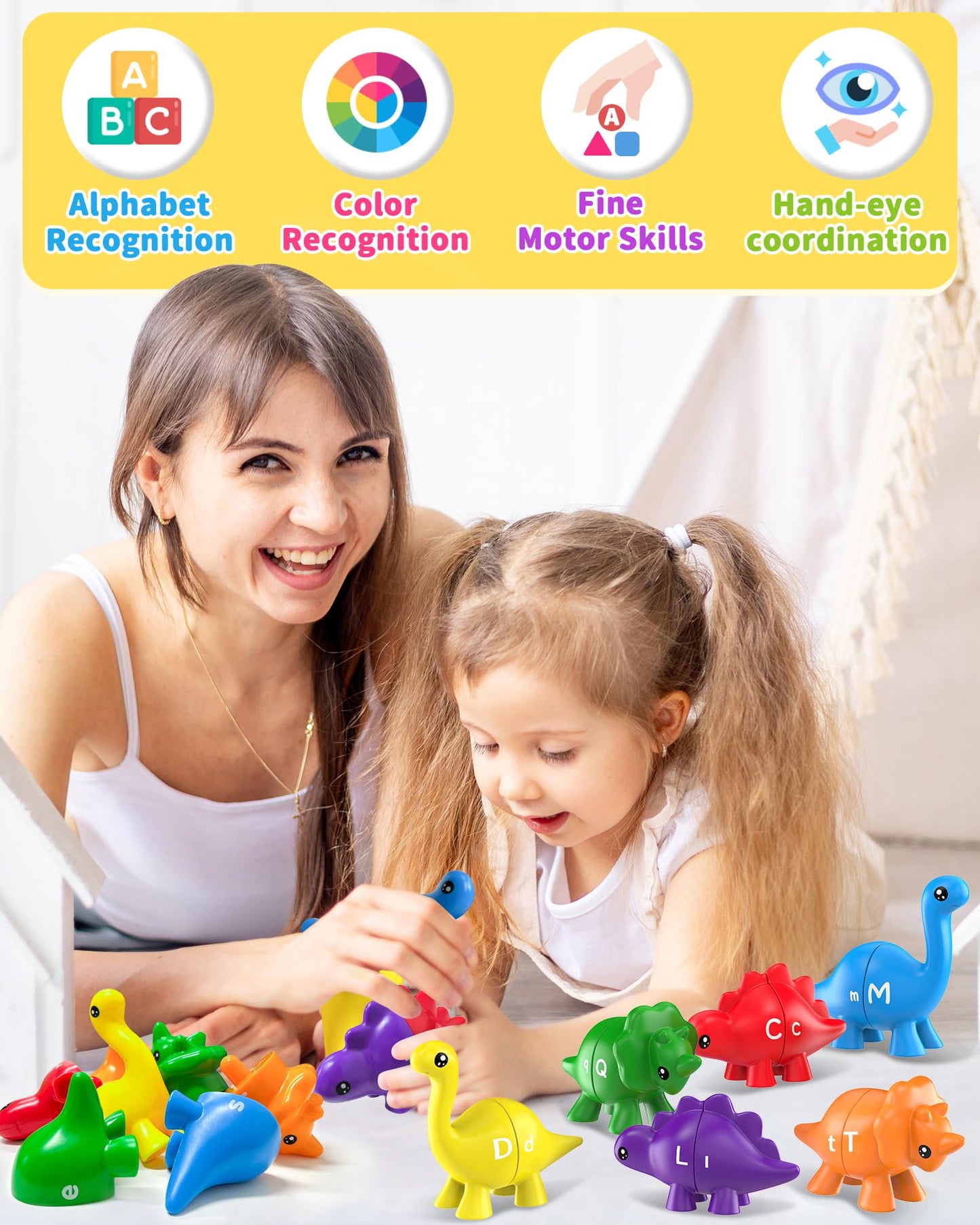 26Pcs Dinosaur Alphabet Learning Toys For Toddlers 2-4, Montessori Educational Toys Gifts For 2 3 4 Year Old Boy Girl, Preschool