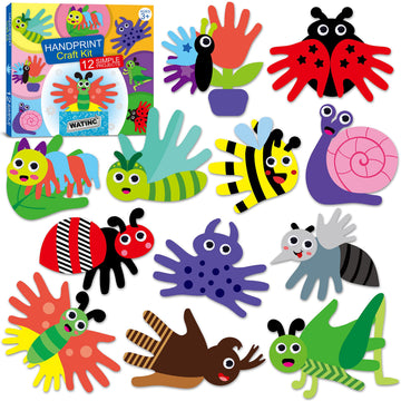 WATINC 12Pcs Spring Insect Handprint Art Craft Bug Crafts Butterfly Dragonfly Summer Springtime DIY Bug Kit Animal Themed Art Su