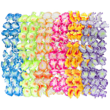 Super Z Outlet Giant Hawaiian Ruffled Simulated Colorful Luau Silk Flower Leis Jumbo Necklaces for Tropical Island Beach Theme P