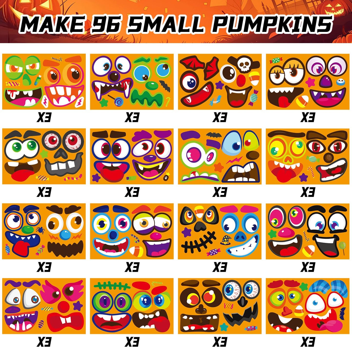 DECYOOL 96 Pieces Halloween Pumpkin Decorating Stickers Mini Pumpkin Face Stickers Make Your Own Small Pumpkin Jack-O-Lantern St