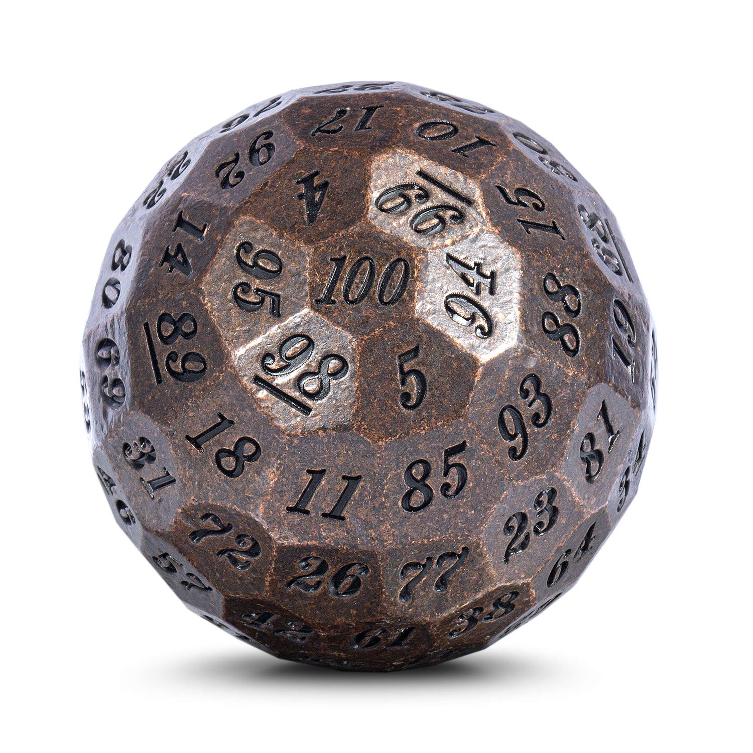 DNDND Ancient Copper Metal D100 Dice Single 100 Sided 50mm Polyhedral Dice with Metal Case and Velvet Pouch(Ancient Copper with 